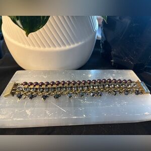 Silpada K&R Multi-Strand Bracelet | Magnetic Clasp | Crystal & Plum Pearl